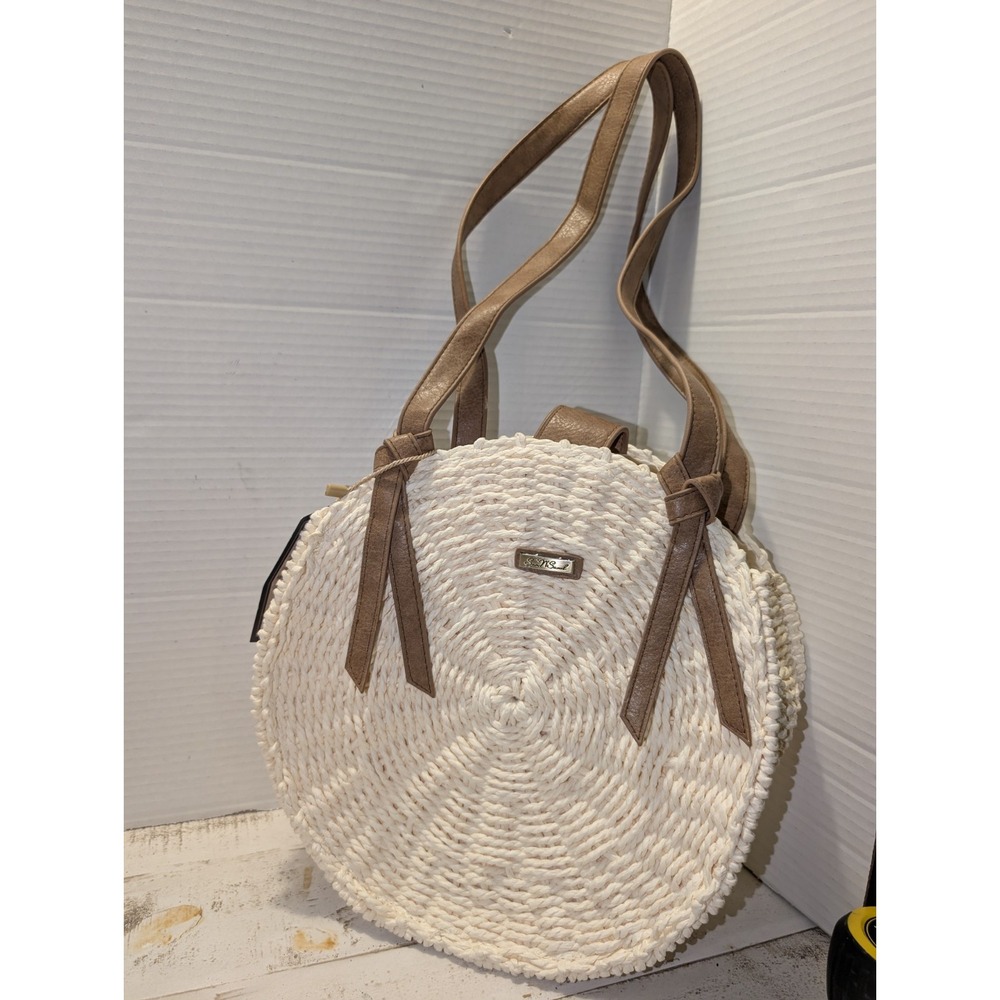 NWT Sun 'n Sand Round Woven Straw Faux Leather Bag Vacation